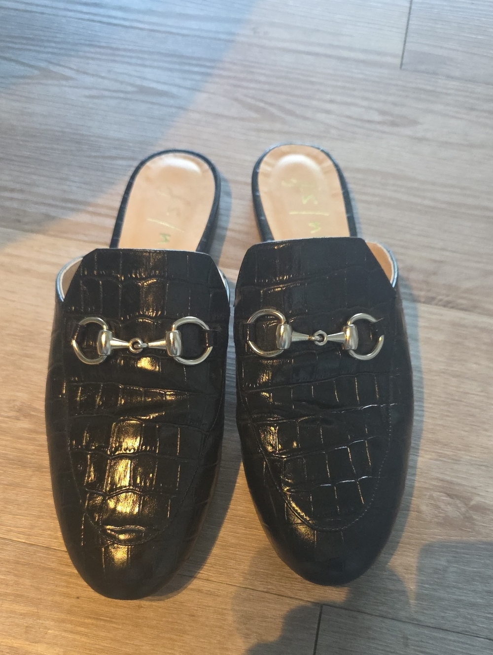 French Sole Black Croc-Embossed Slip-On Mules 9